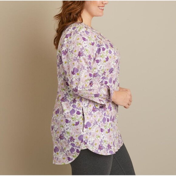 Duluth Trading Womens Shirt Size Small Purple Floral Wrinklefighter Tunic Top - Picture 7 of 7